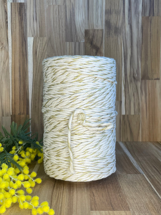 4mm Single Twist Cotton Natural with Gold Metallic