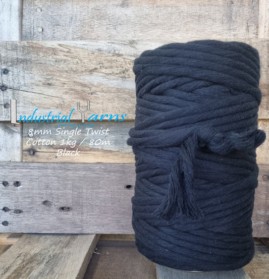 8mm Single Twist Cotton Black