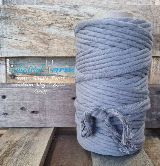 8mm Single Twist Cotton Grey